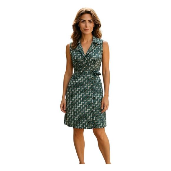 Rampage Wrap Dress Blue Brown Tan Geometric Pattern Midi Sleeveless S - Picture 1 of 7